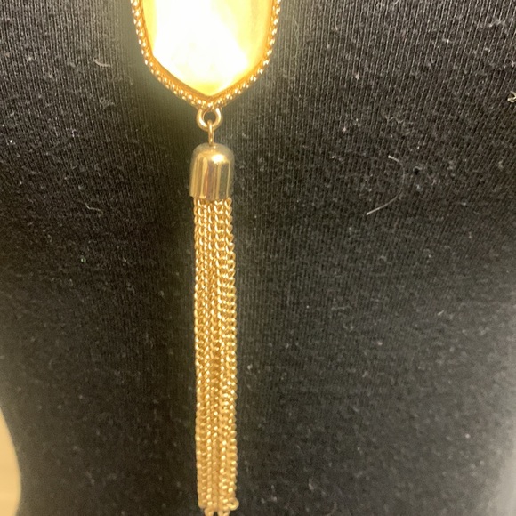 Necklace, Gold chain with light golden center piece with gold tassel, Length 28” - Picture 4 of 7